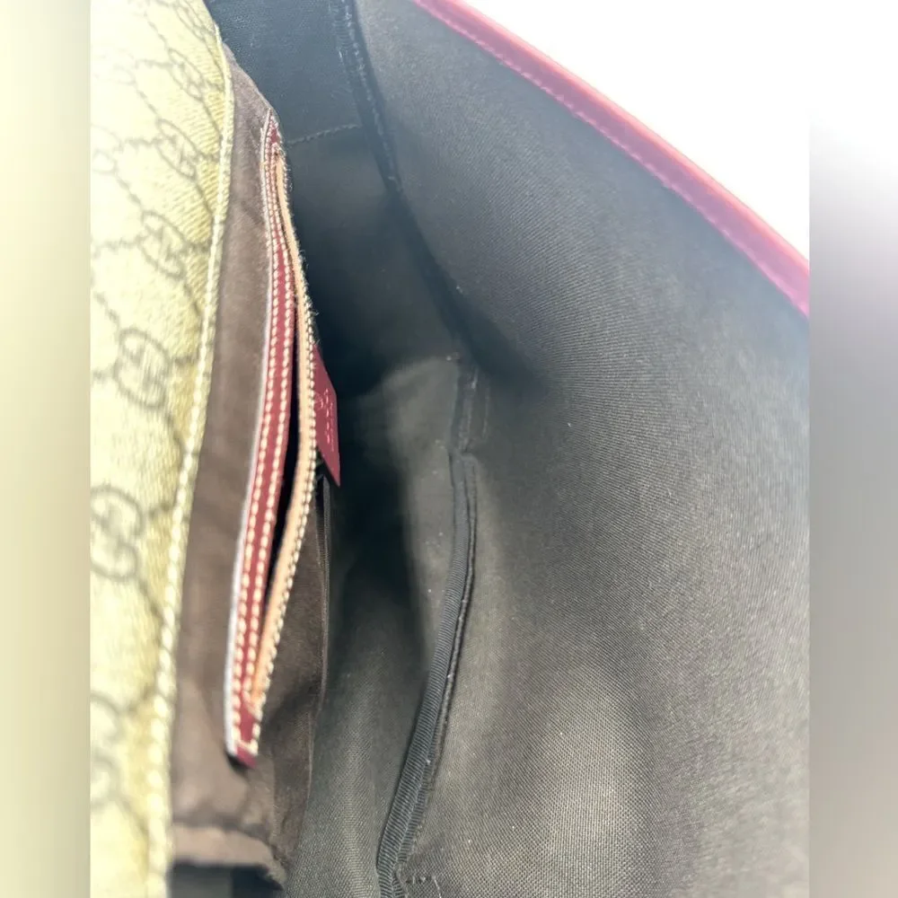 Auth Gucci Brown Supreme PVC Red Leather Trim Messenger Bag Monogram Sherry Line - Picture 13 of 16